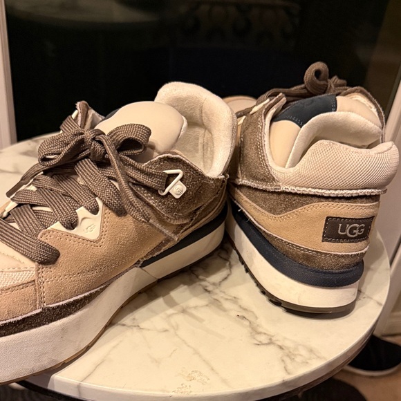 UGG Shoes - UGG Kids Tan, Brown & Navy Suede Lace-Up Sneakers